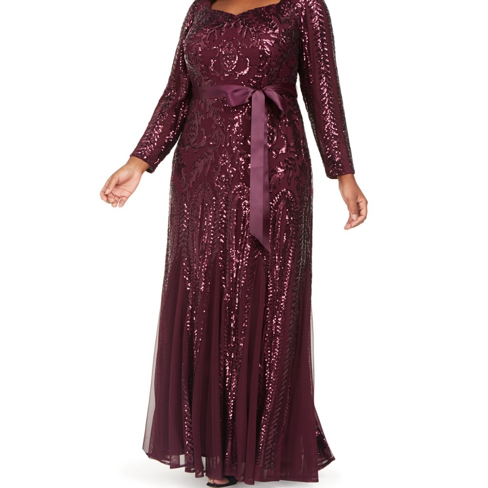 Burgundy Plus Size Godet Sequin Gown - Picture 9 of 9